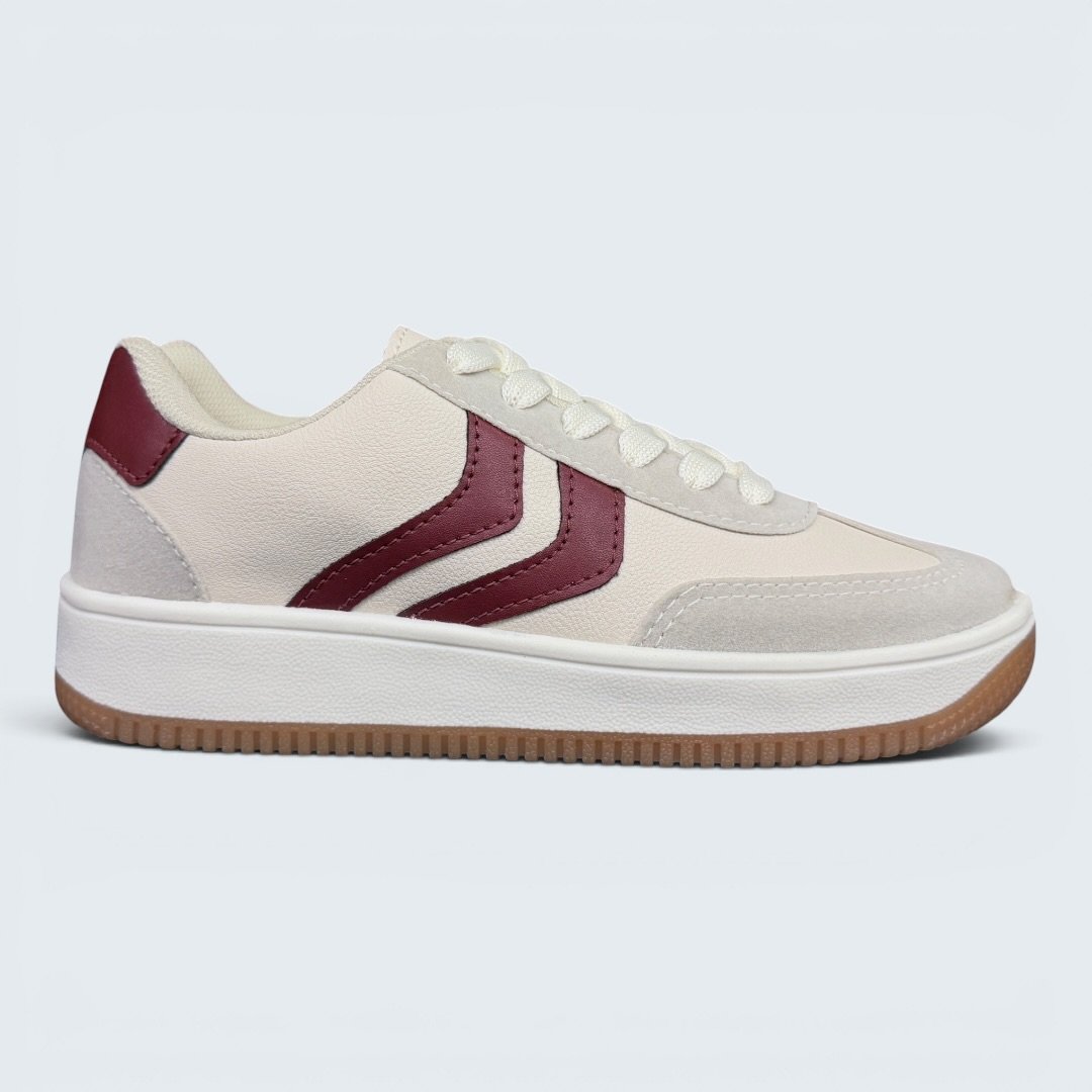 Tênis Rio Sul Casual Feminino Off White com Bordô
