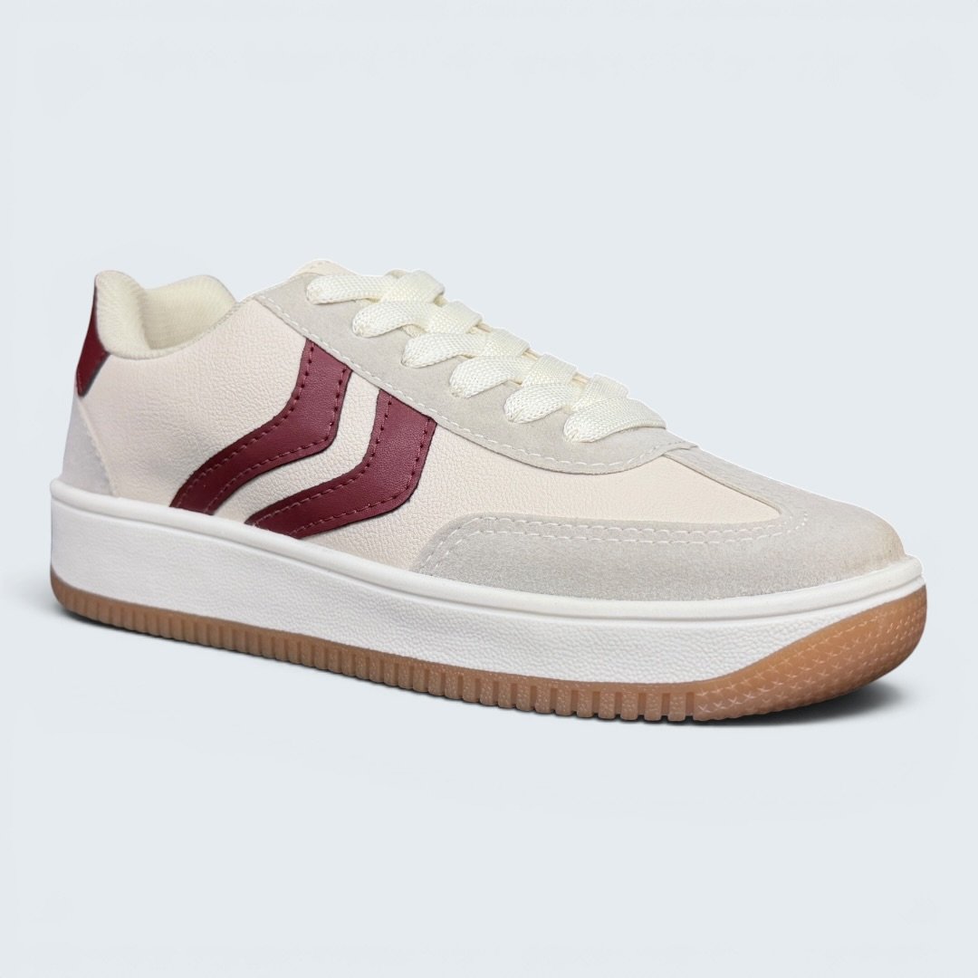 Tênis Rio Sul Casual Feminino Off White com Bordô Bege 2