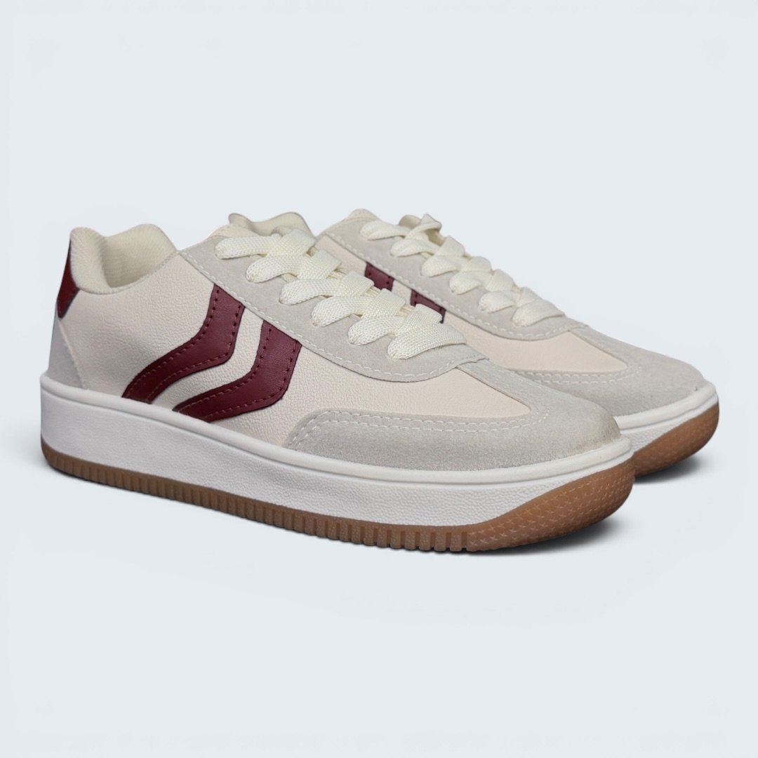 Tênis Rio Sul Casual Feminino Off White com Bordô Bege 3