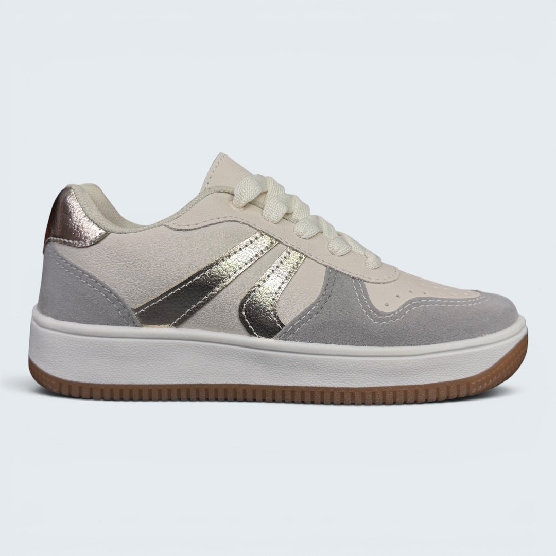 Tênis Rio Sul Casual Feminino Off White com Dourado