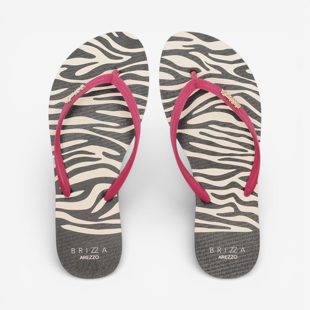 Chinelo Rasteiro Brizza Arezzo Animal Print com tira Pink