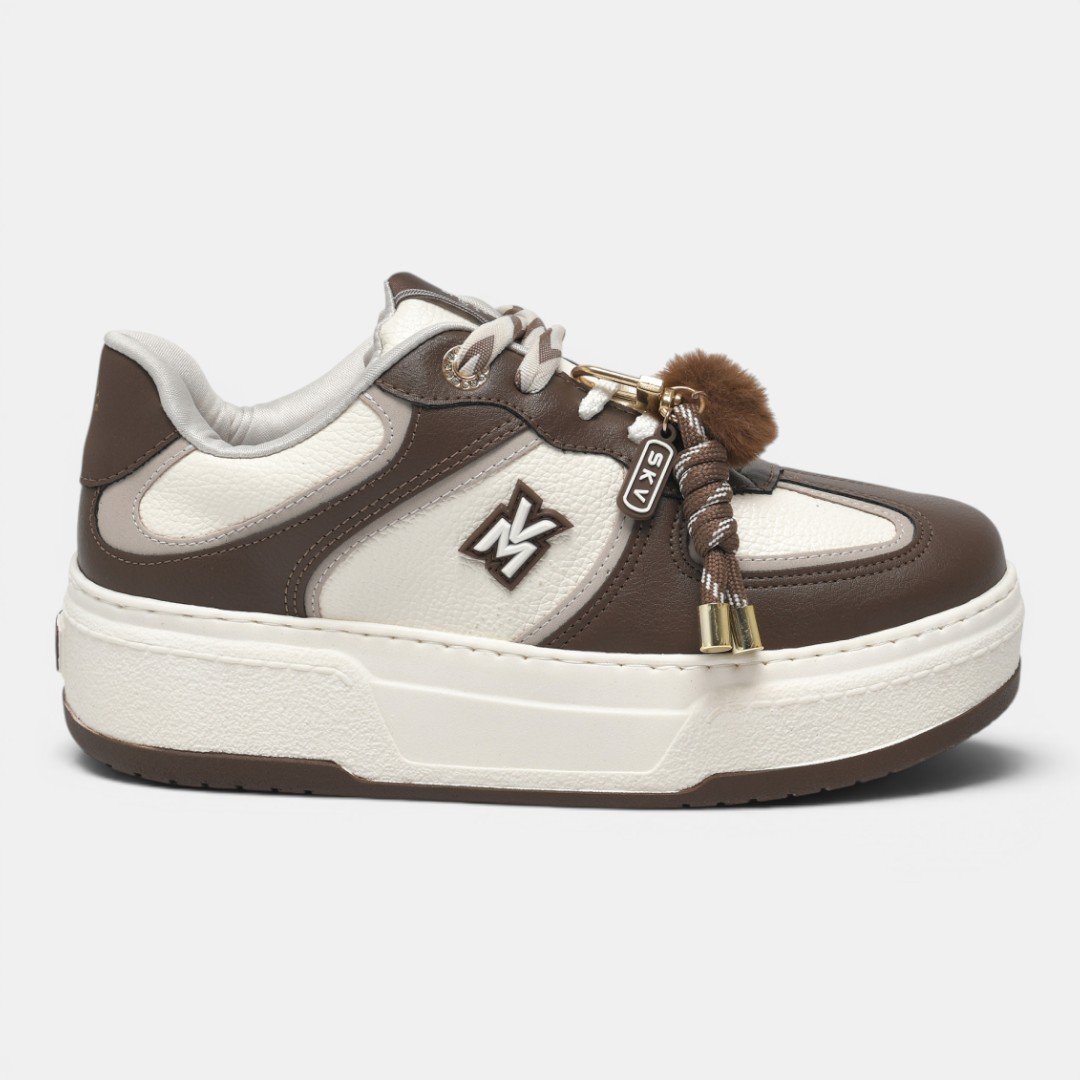 Tênis Plataforma Via Marte Com Pingente Off White com Marrom