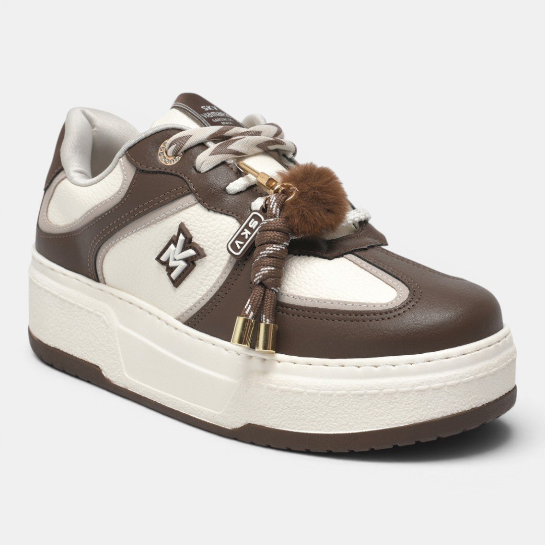 Tênis Plataforma Via Marte Com Pingente Off White com Marrom Bege/Marrom 2