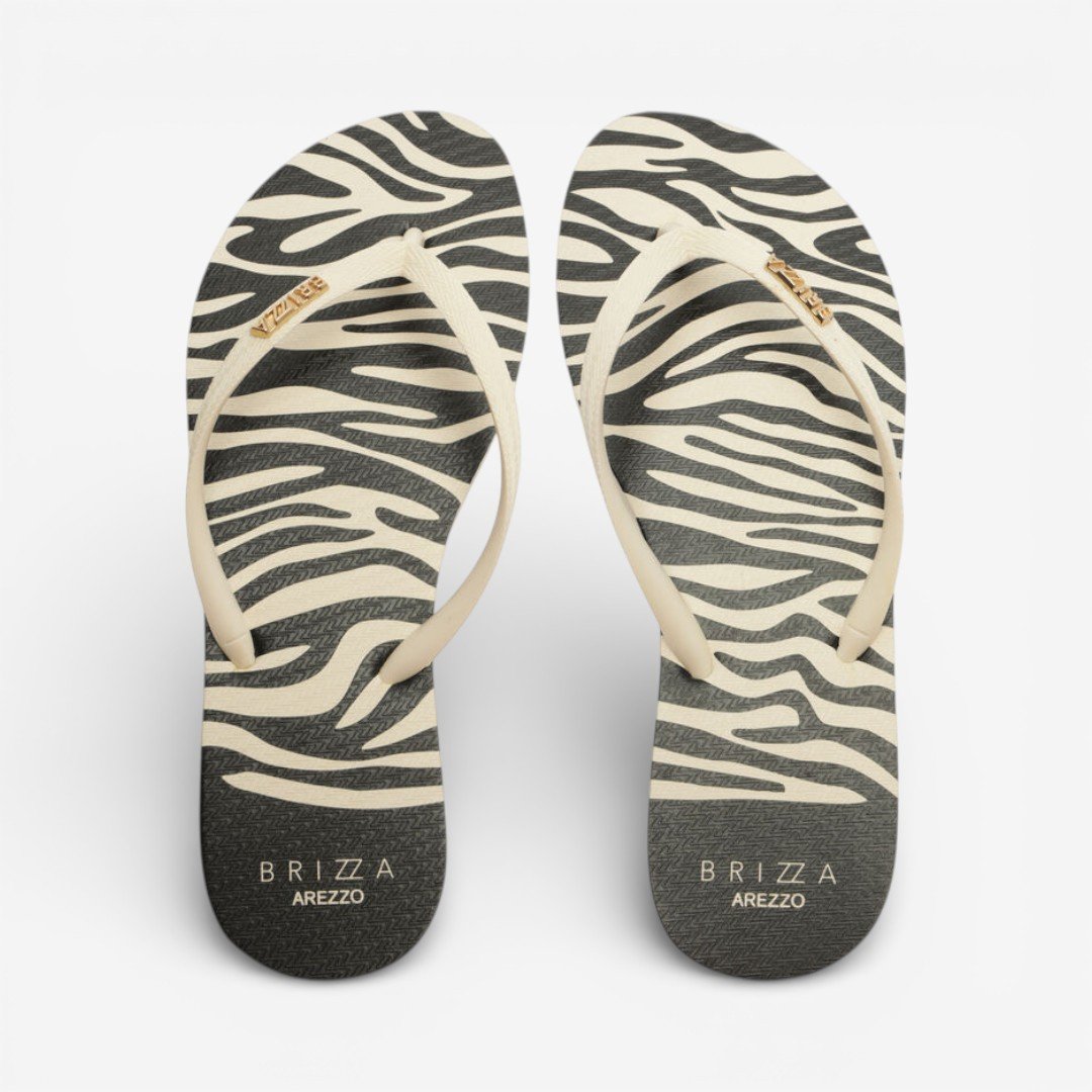 Chinelo Rasteiro Brizza Arezzo Animal Print Off White
