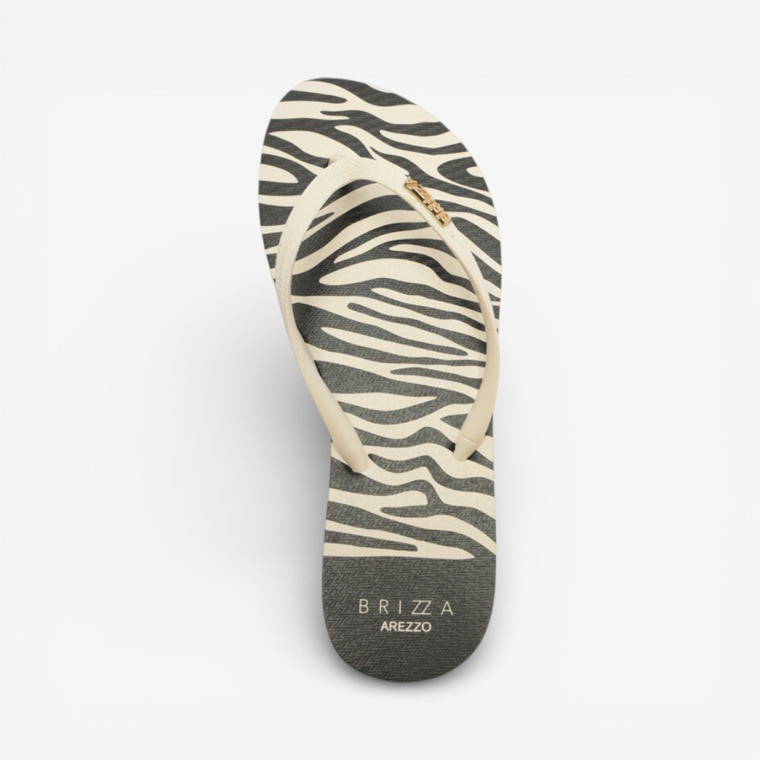 Chinelo Rasteiro Brizza Arezzo Animal Print Off White Branco/Preto 3
