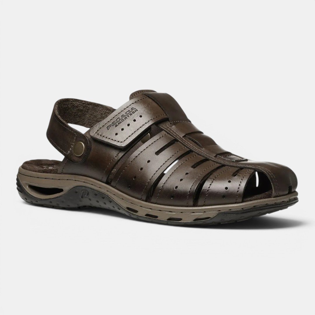 Sandália Pegada Masculina Em Couro Marrom Marrom 2