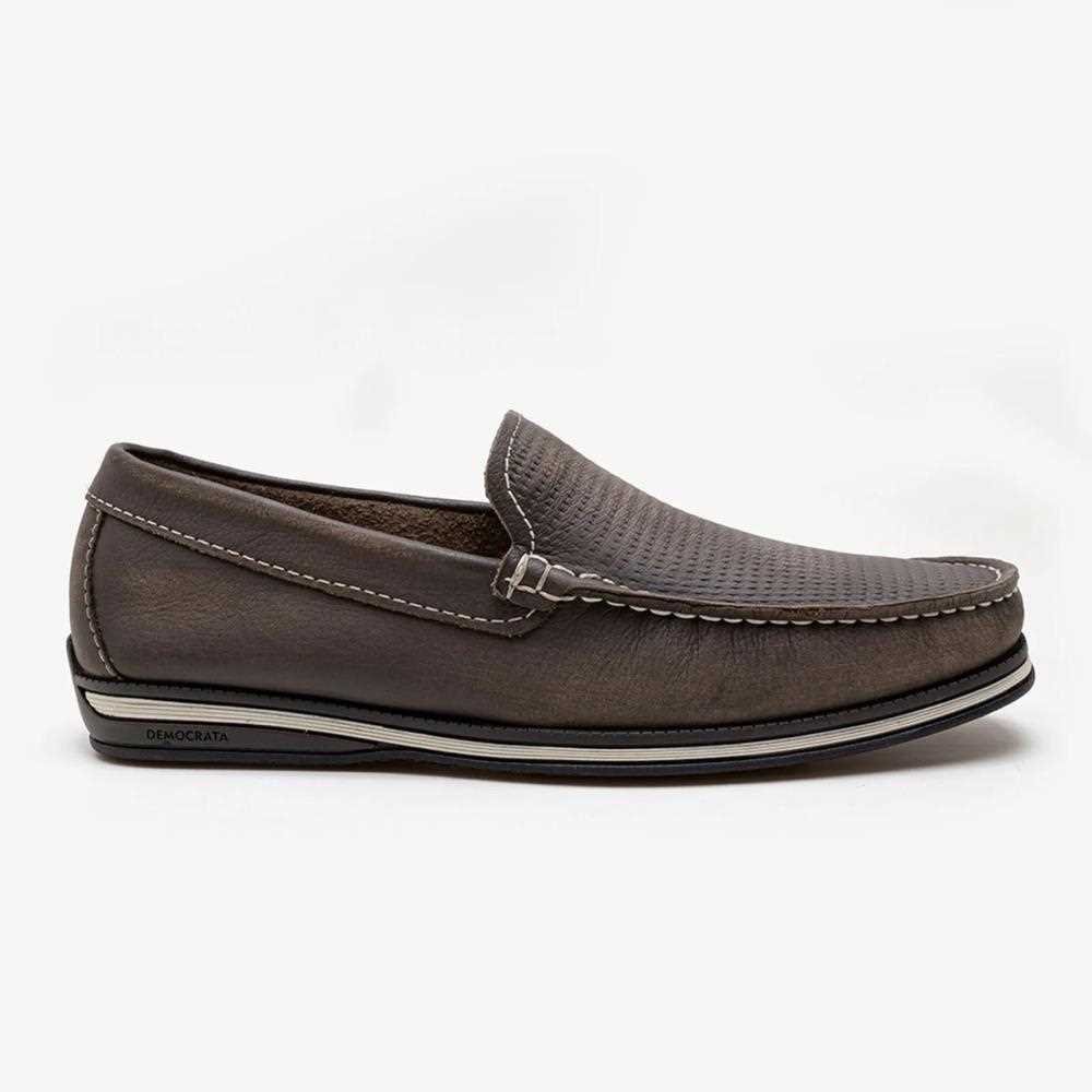 Mocassim Democrata Easy Ted Em Couro Cinza Smoke