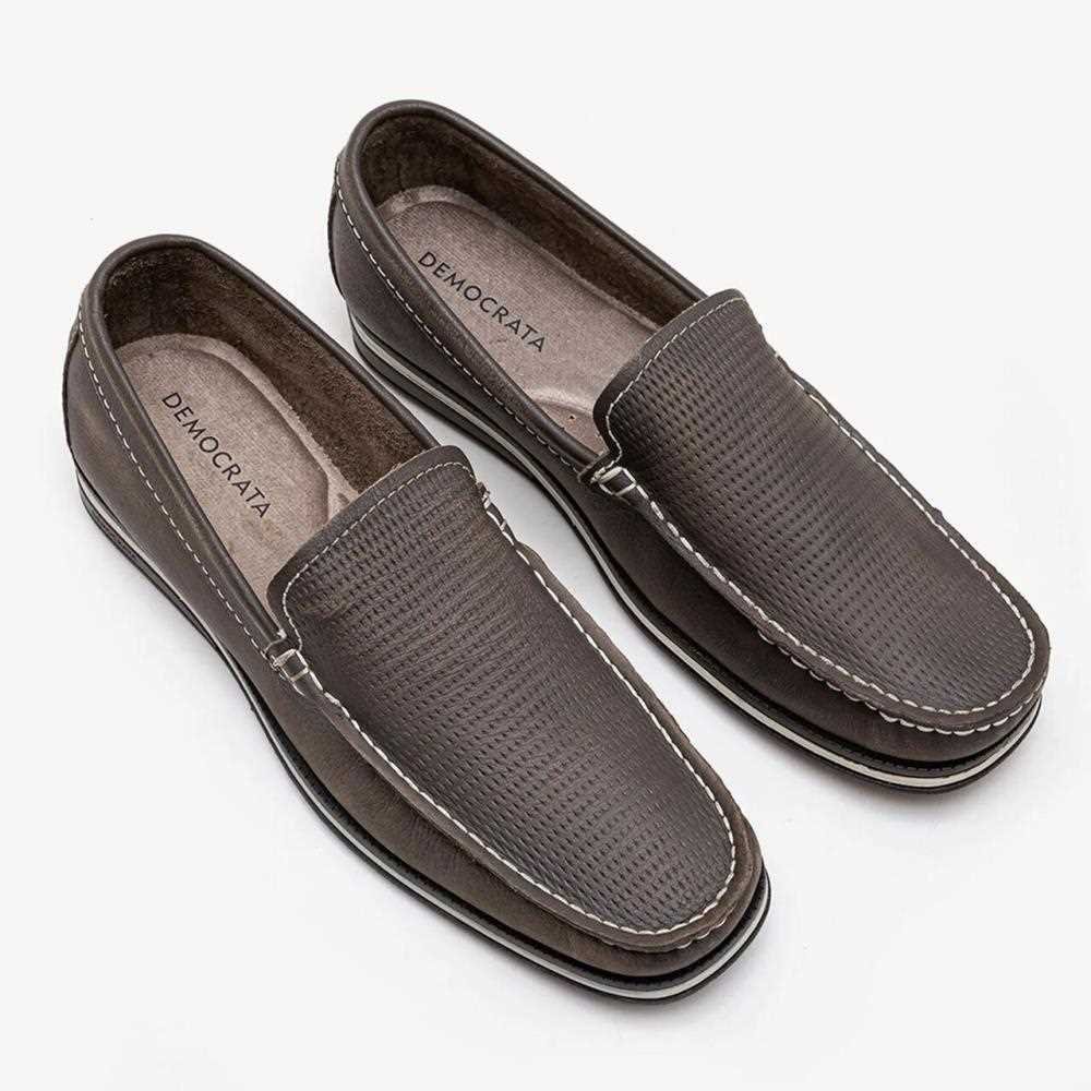 Mocassim Democrata Easy Ted Em Couro Cinza Smoke Marrom 2