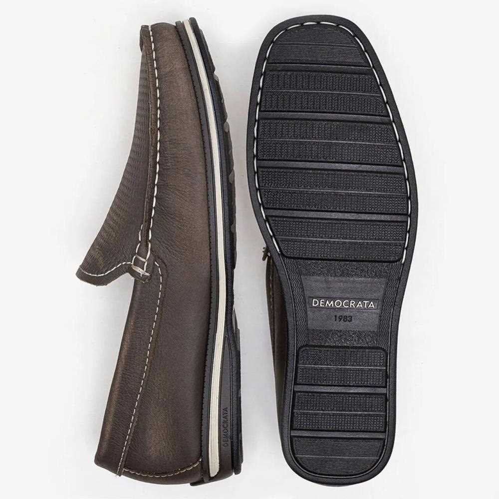 Mocassim Democrata Easy Ted Em Couro Cinza Smoke Marrom 4