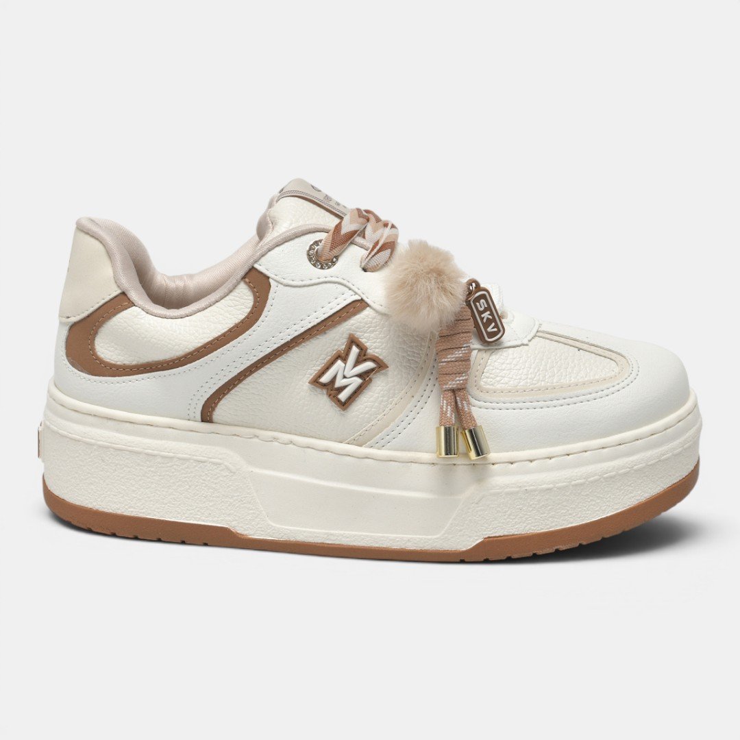 Tênis Plataforma Via Marte Com Pingente Off White com Caramelo