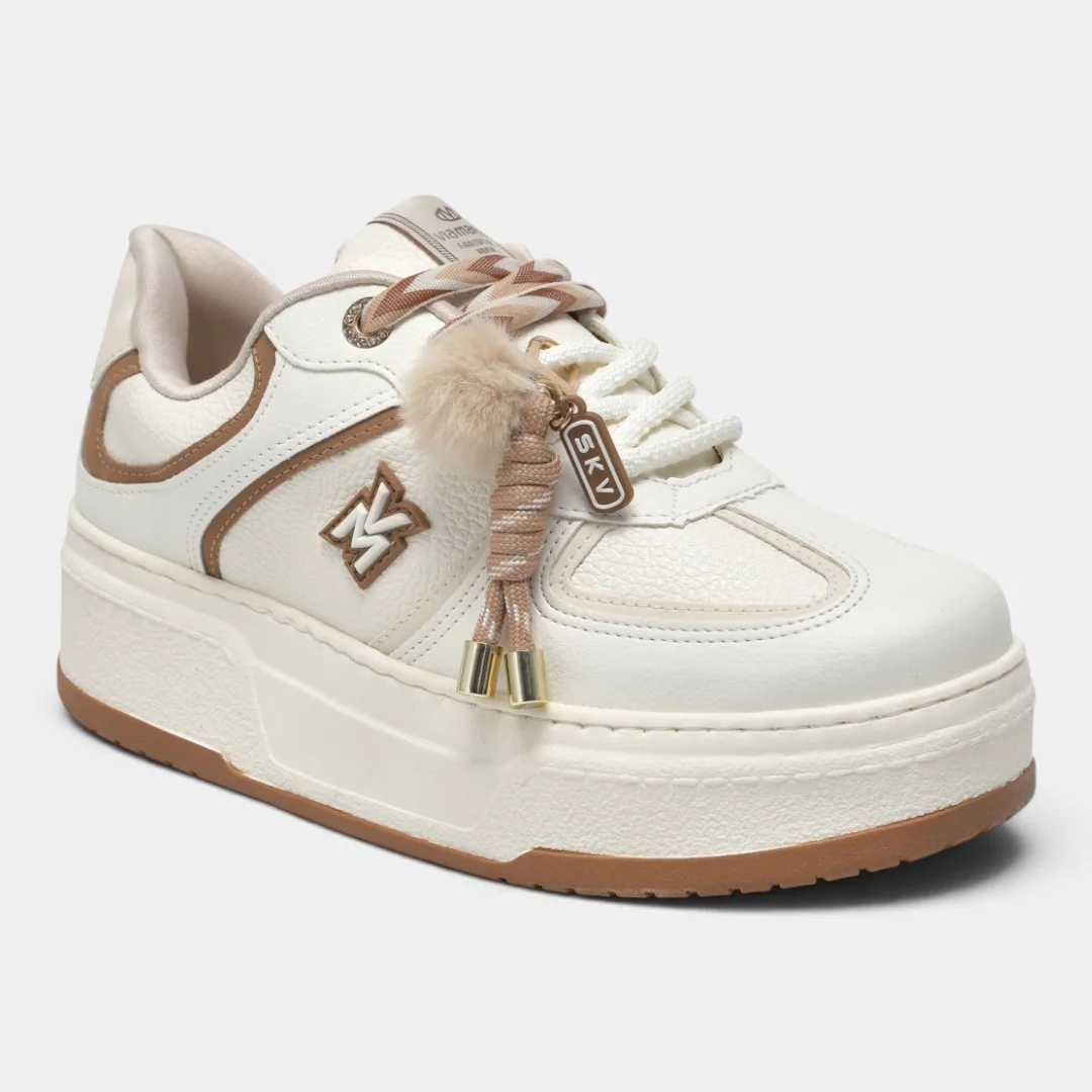 Tênis Plataforma Via Marte Com Pingente Off White com Caramelo Bege 2