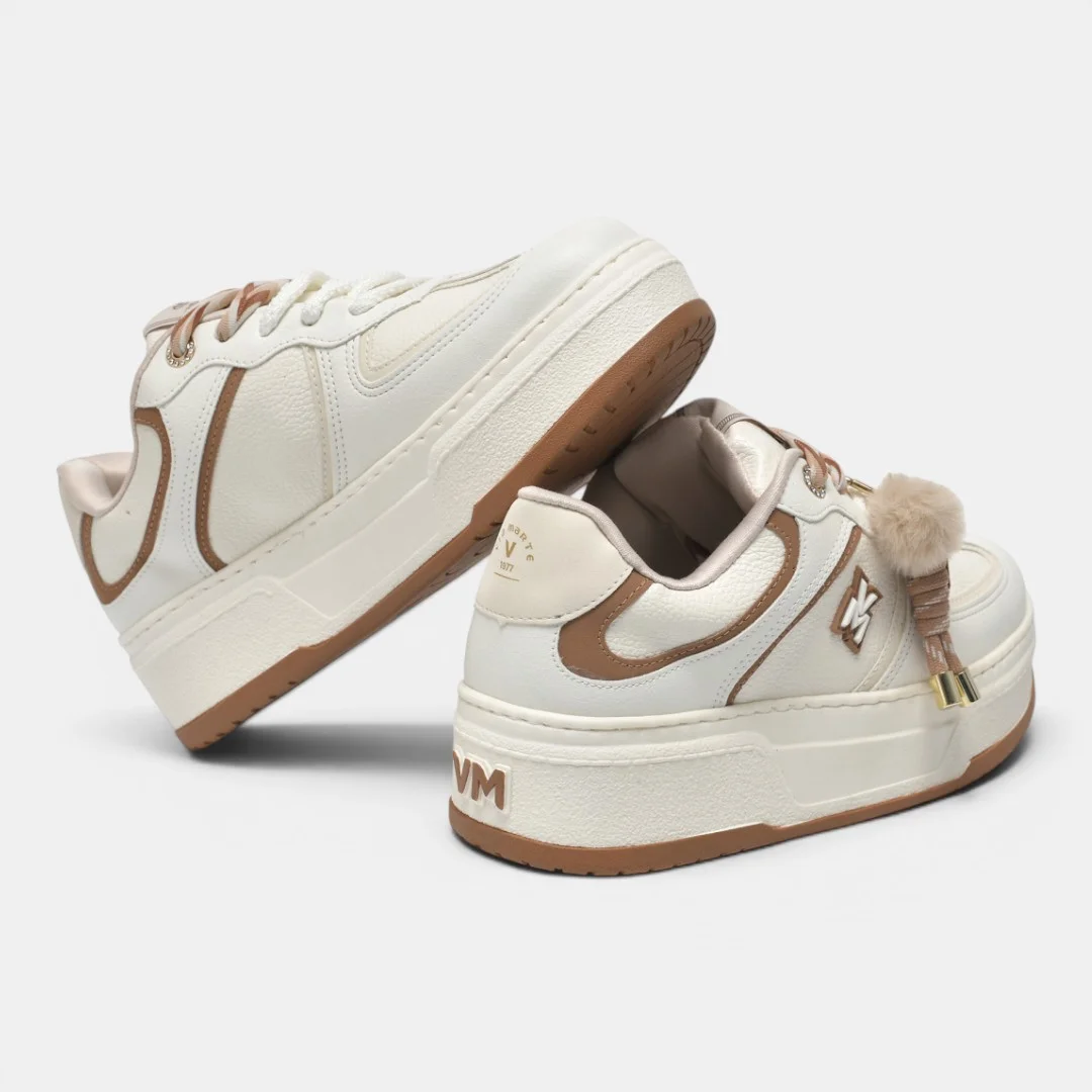 Tênis Plataforma Via Marte Com Pingente Off White com Caramelo Bege 3
