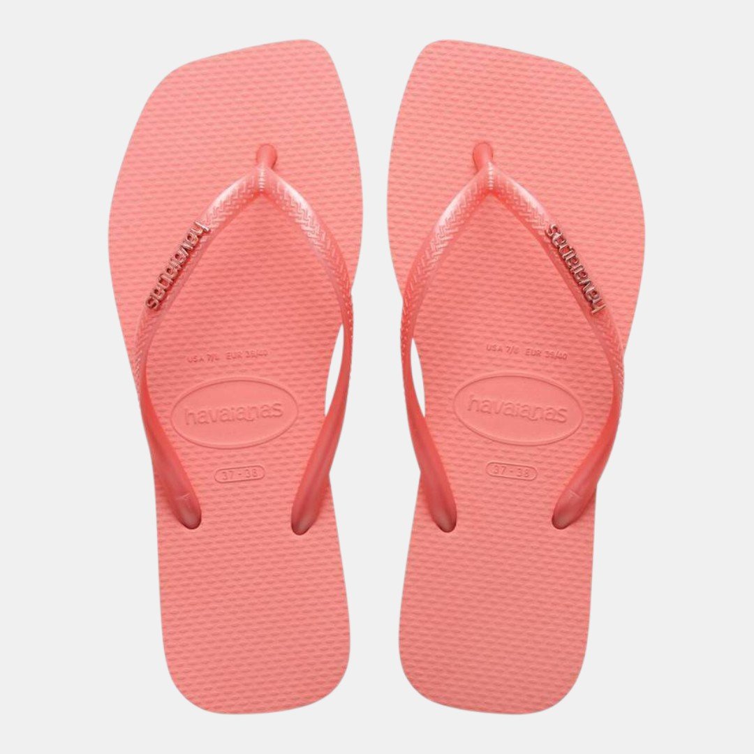 Chinelo Havaianas Slim Square Logo Metallic Manga Rosa