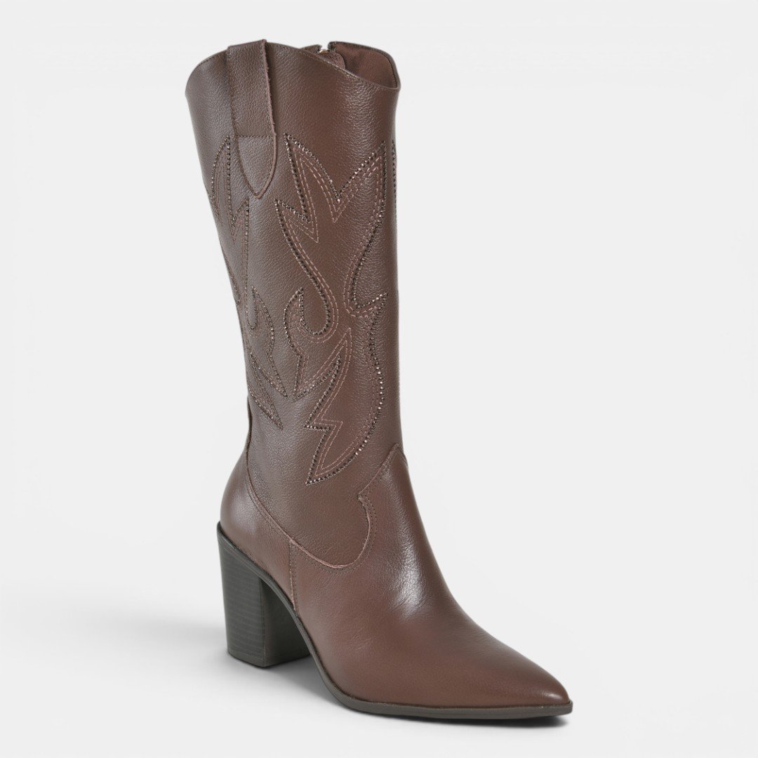 Bota Via Marte Western Couro Marrom Marrom 2