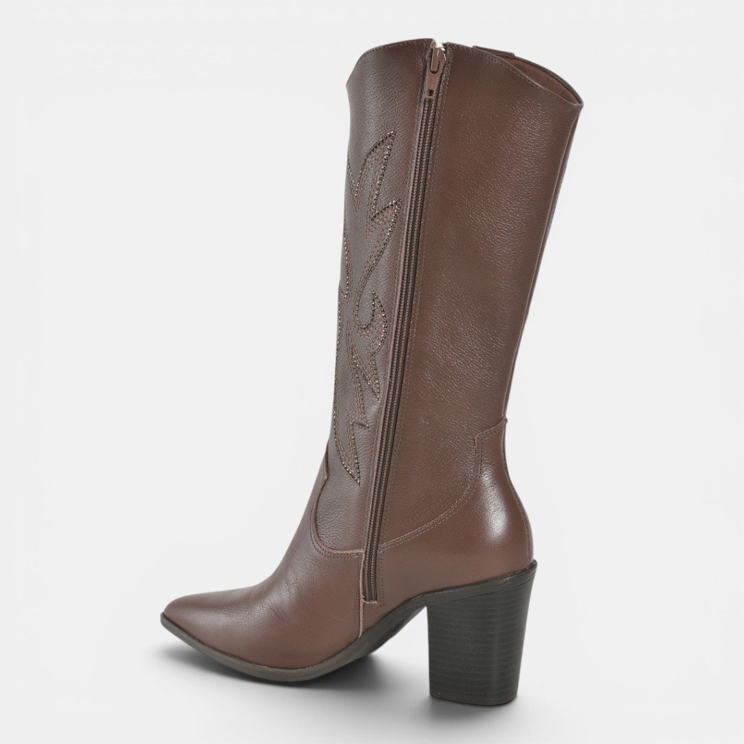 Bota Via Marte Western Couro Marrom Marrom 3