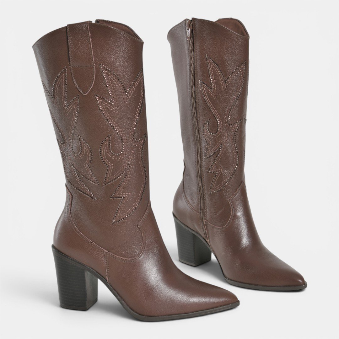 Bota Via Marte Western Couro Marrom Marrom 4