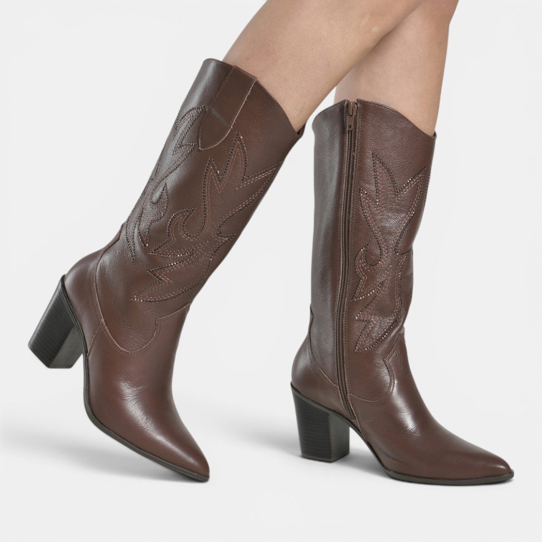 Bota Via Marte Western Couro Marrom Marrom 5