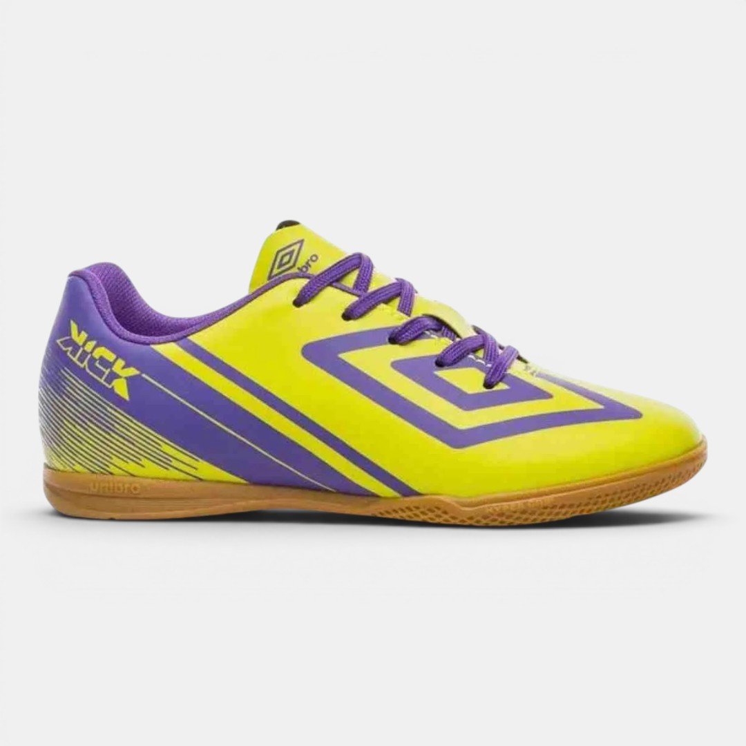 Chuteira Futsal Infantil Umbro Kick Jr Amarela com Roxo