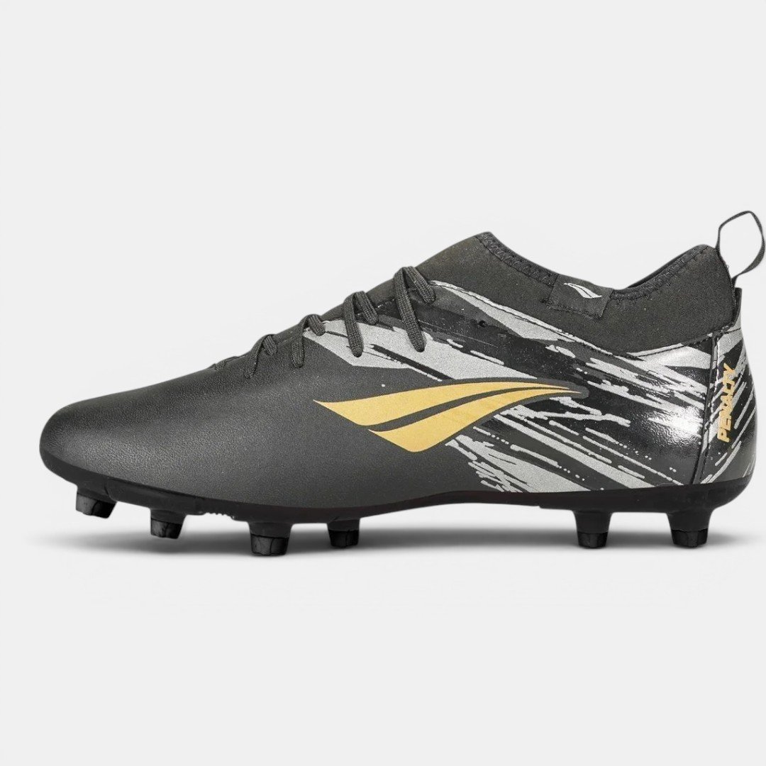 Chuteira Campo Penalty RX Locker 4 Preta com Dourado Cinza 2