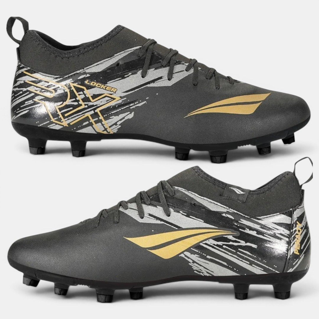 Chuteira Campo Penalty RX Locker 4 Preta com Dourado Cinza 3