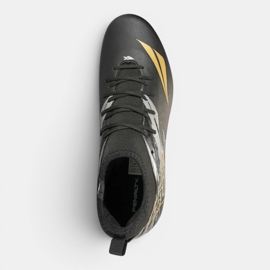 Chuteira Campo Penalty RX Locker 4 Preta com Dourado Cinza 4
