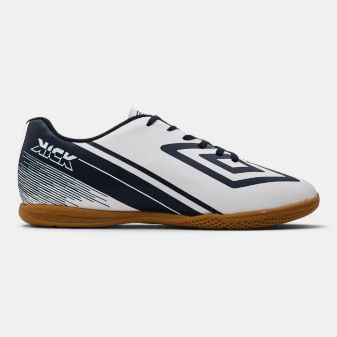 Chuteira Futsal Umbro Kick Branca com Marinho