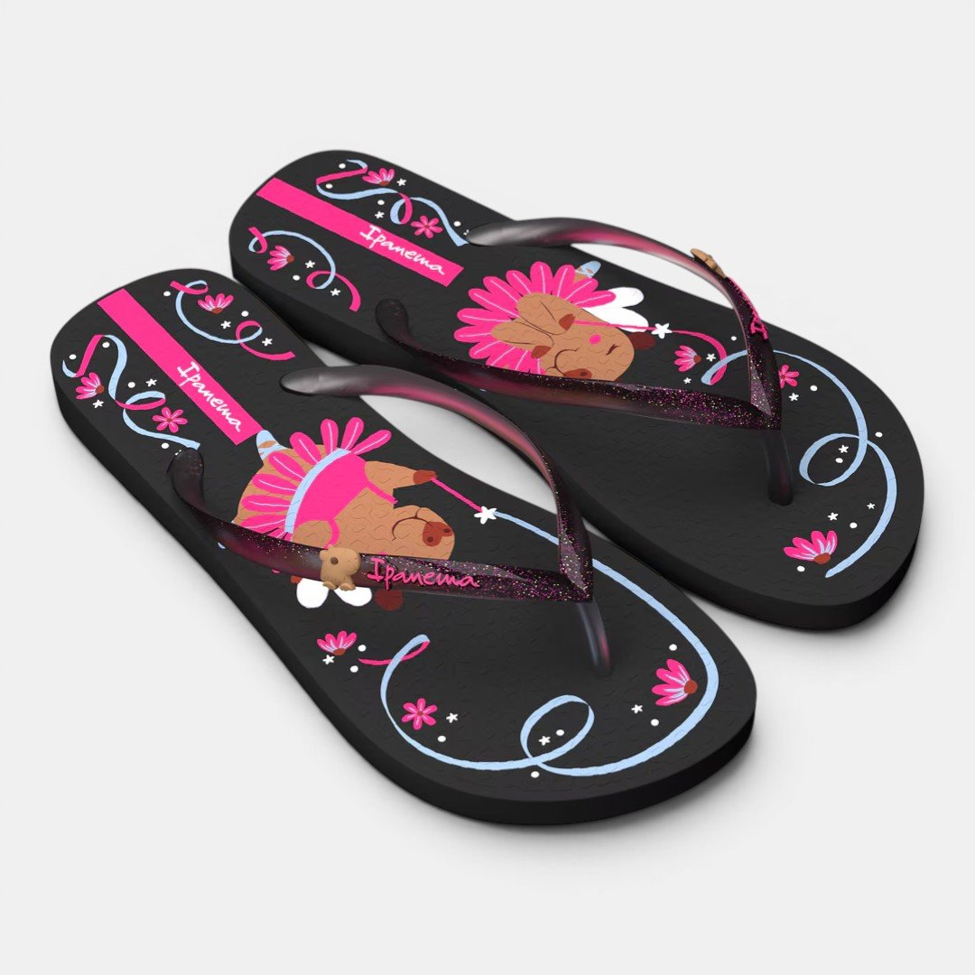 Chinelo Ipanema Hype Infantil Capivara Preto Preto/Rosa 2