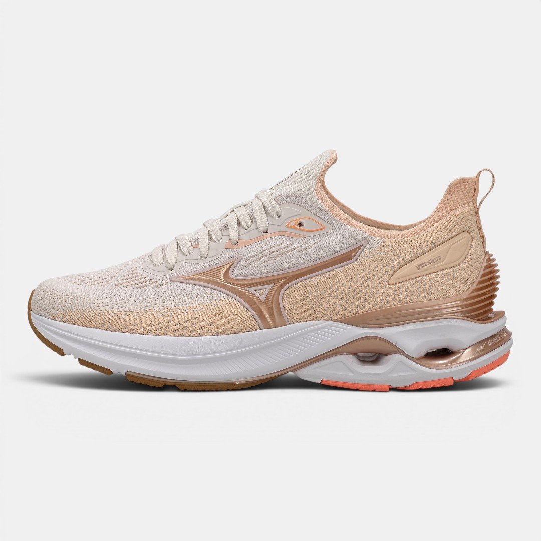 Tênis De Corrida Mizuno Wave Mirai 8 Bege com Rosa
