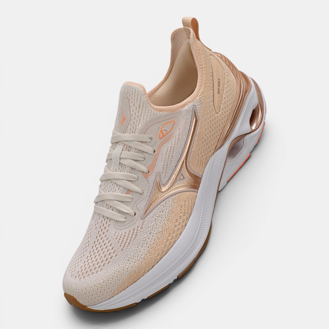 Tênis De Corrida Mizuno Wave Mirai 8 Bege com Rosa Bege 2