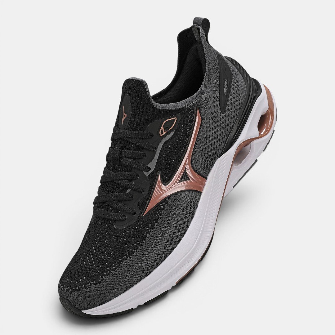 Tênis De Corrida Mizuno Wave Mirai 8 Preto com Rosê Preto/Rosa 2