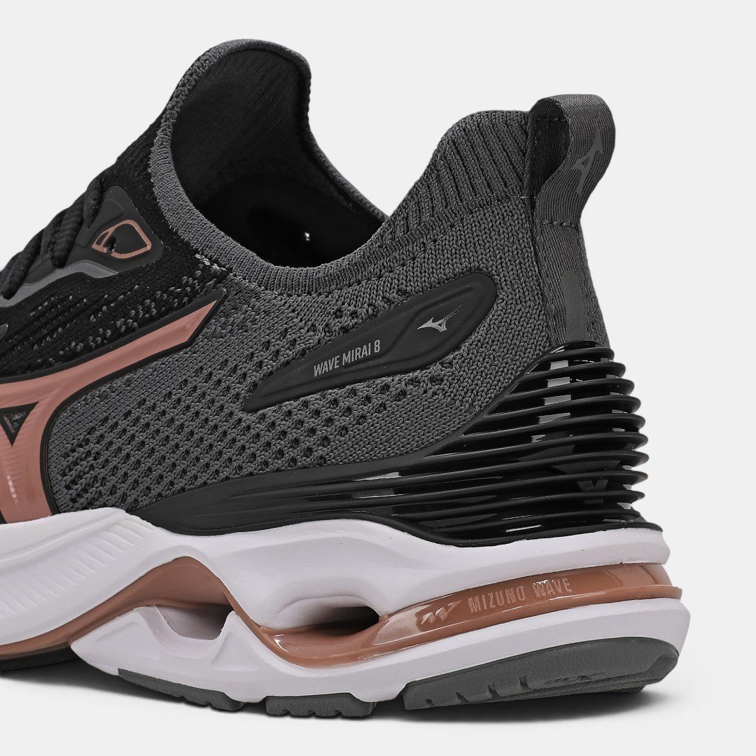 Tênis De Corrida Mizuno Wave Mirai 8 Preto com Rosê Preto/Rosa 8