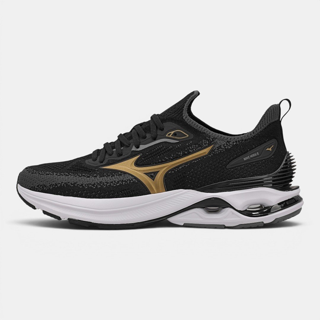 Tênis De Corrida Mizuno Wave Mirai 8 Preto com Dourado