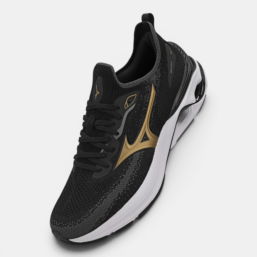 Tênis De Corrida Mizuno Wave Mirai 8 Preto com Dourado Preto/Dourado 2