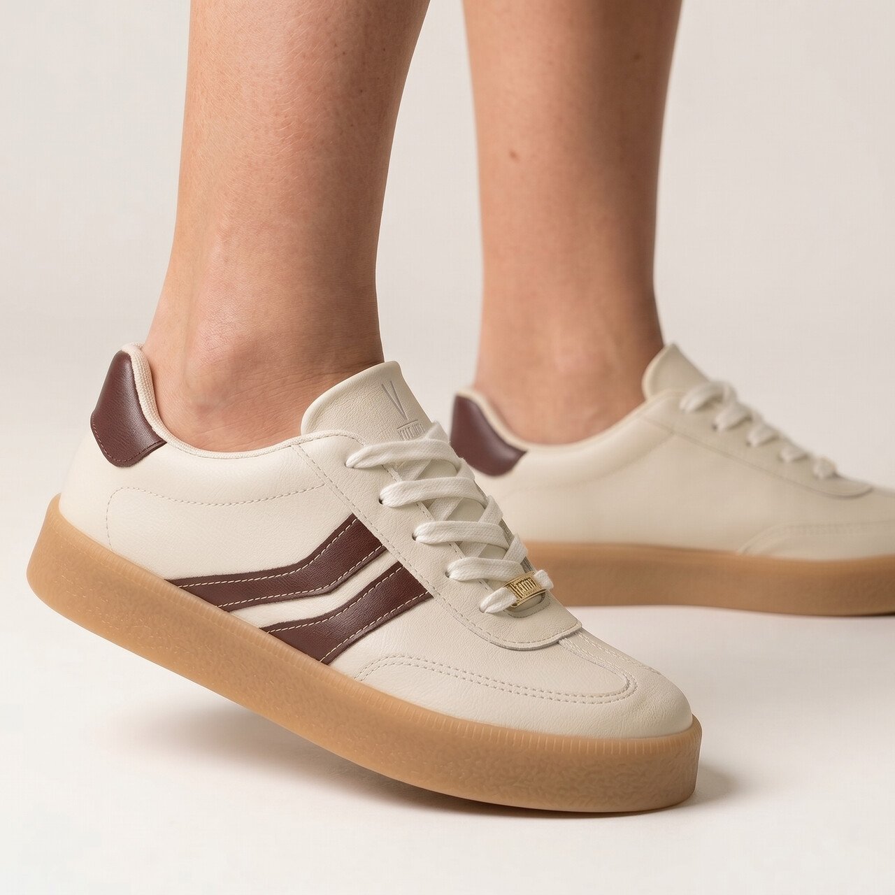 Tênis Vizzano Casual Feminino Off White com Marrom Branco 2