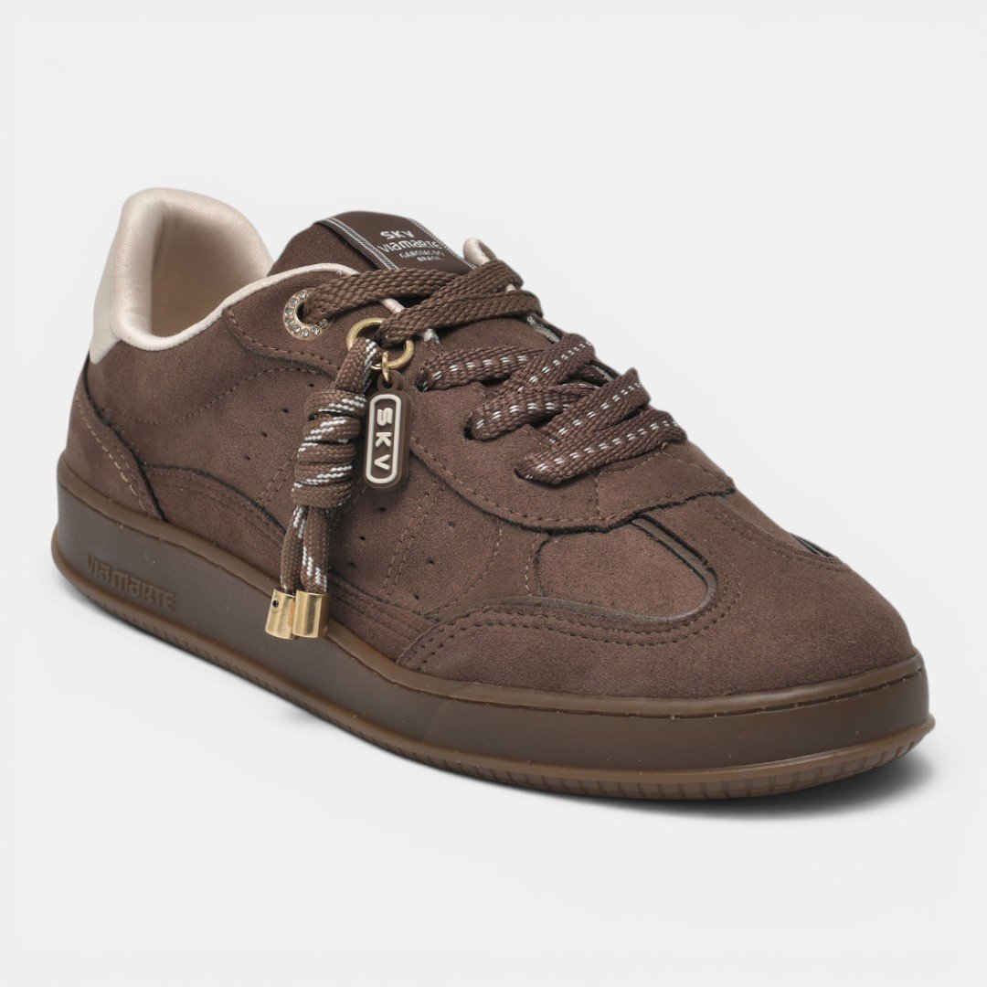 Tênis Via Marte Casual Feminino Camurça Marrom Bege 2
