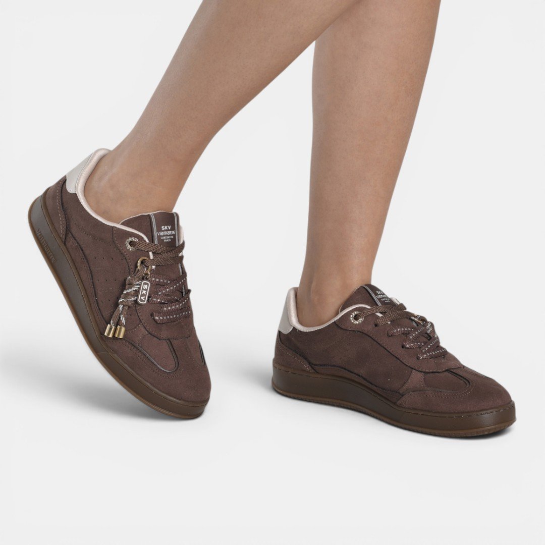 Tênis Via Marte Casual Feminino Camurça Marrom Bege 3