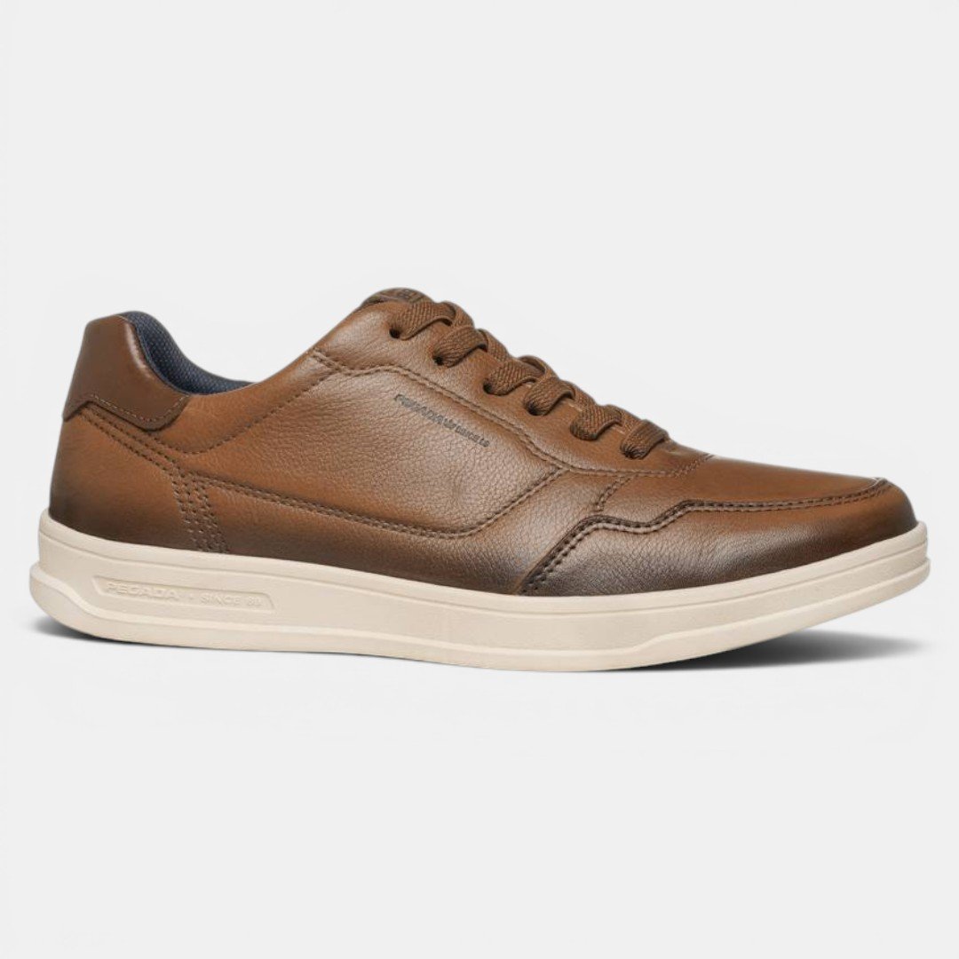 Tênis Casual Pegada Masculino Em Couro Marrom