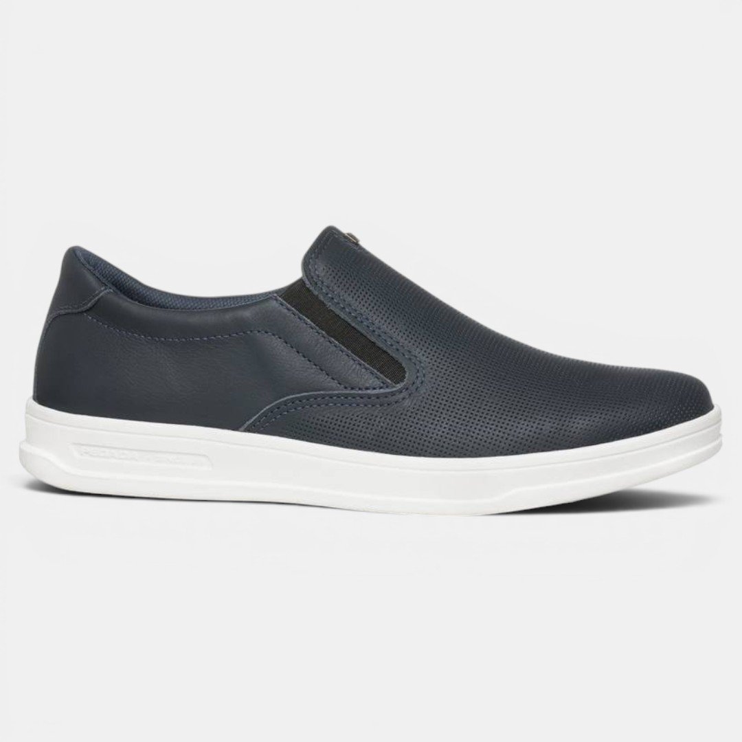Tênis Casual Pegada Slip On Masculino Em Couro Azul Marinho
