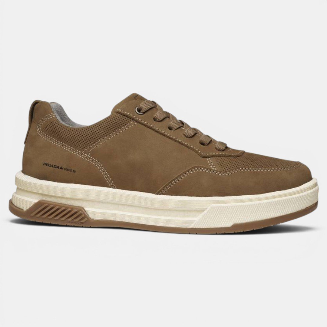 Tênis Casual Pegada Masculino Em Couro Caramelo