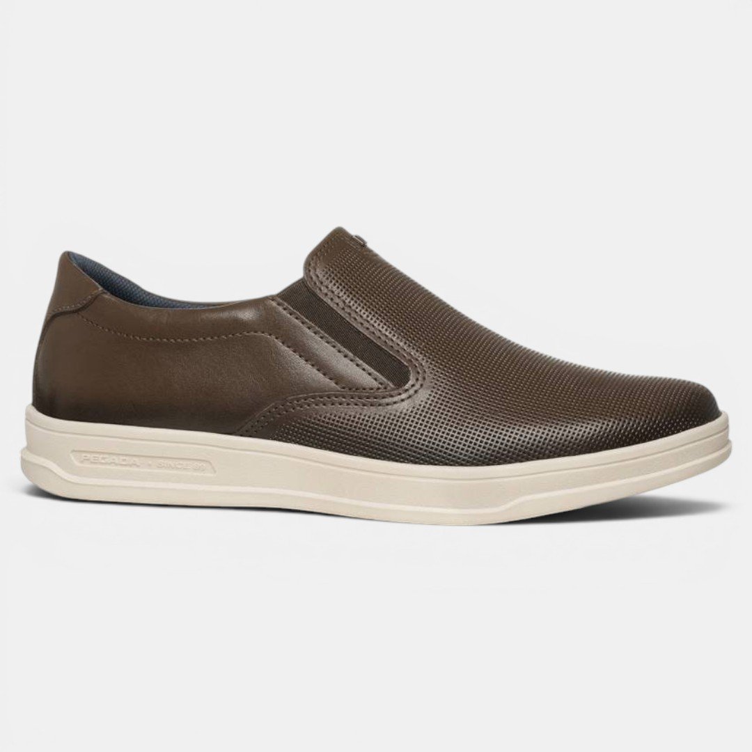 Tênis Casual Pegada Slip On Masculino Em Couro Marrom