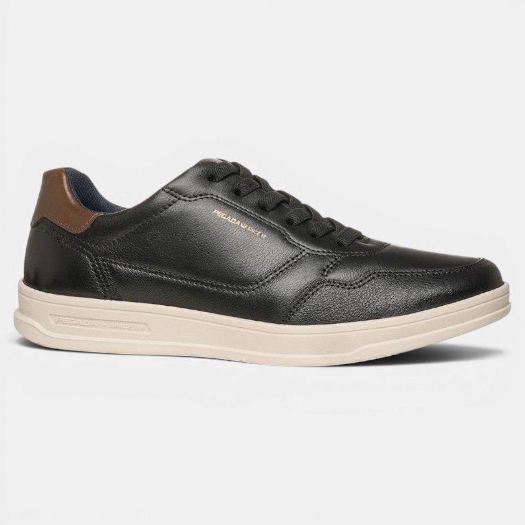 Tênis Casual Pegada Masculino Em Couro Preto