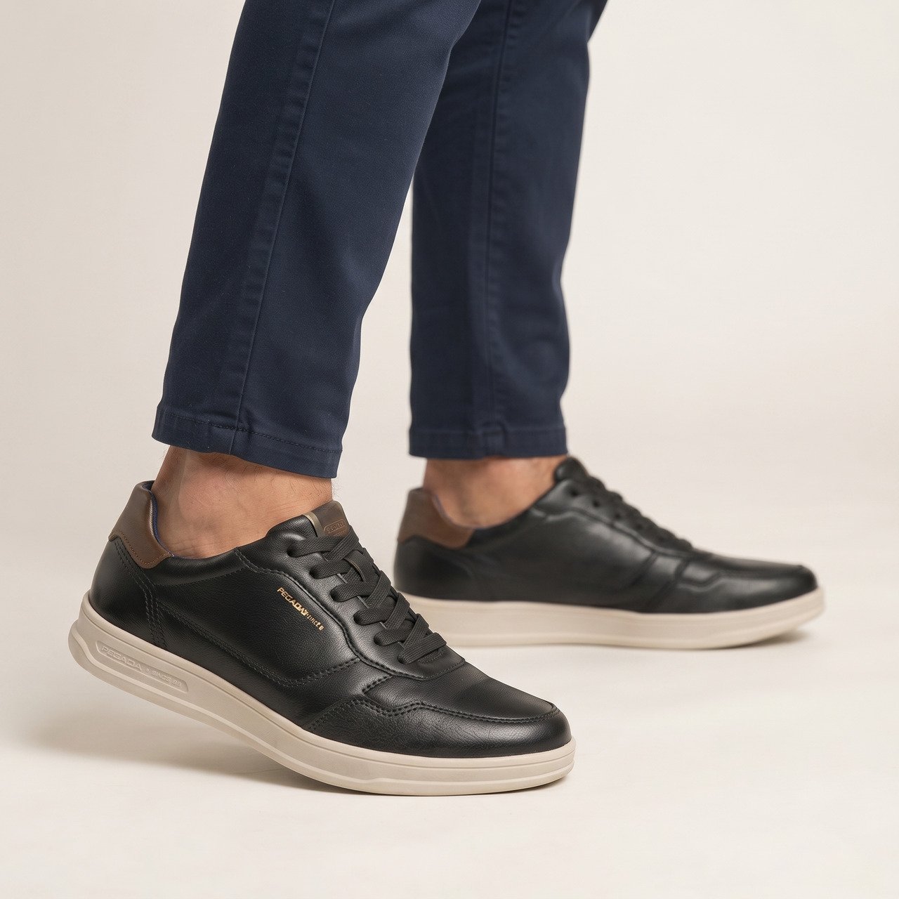 Tênis Casual Pegada Masculino Em Couro Preto Preto 3