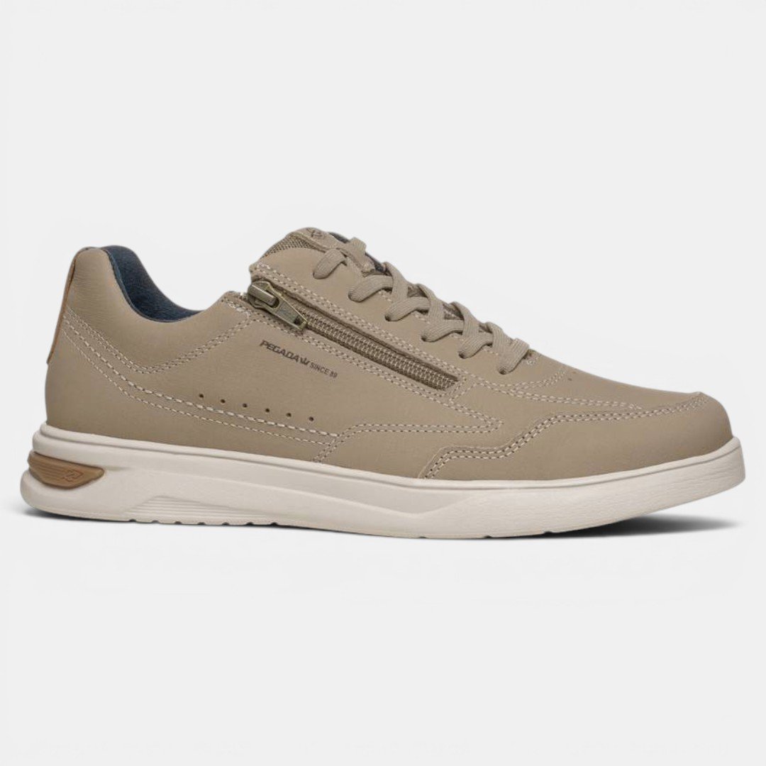 Tênis Casual Pegada Masculino Em Couro Bege