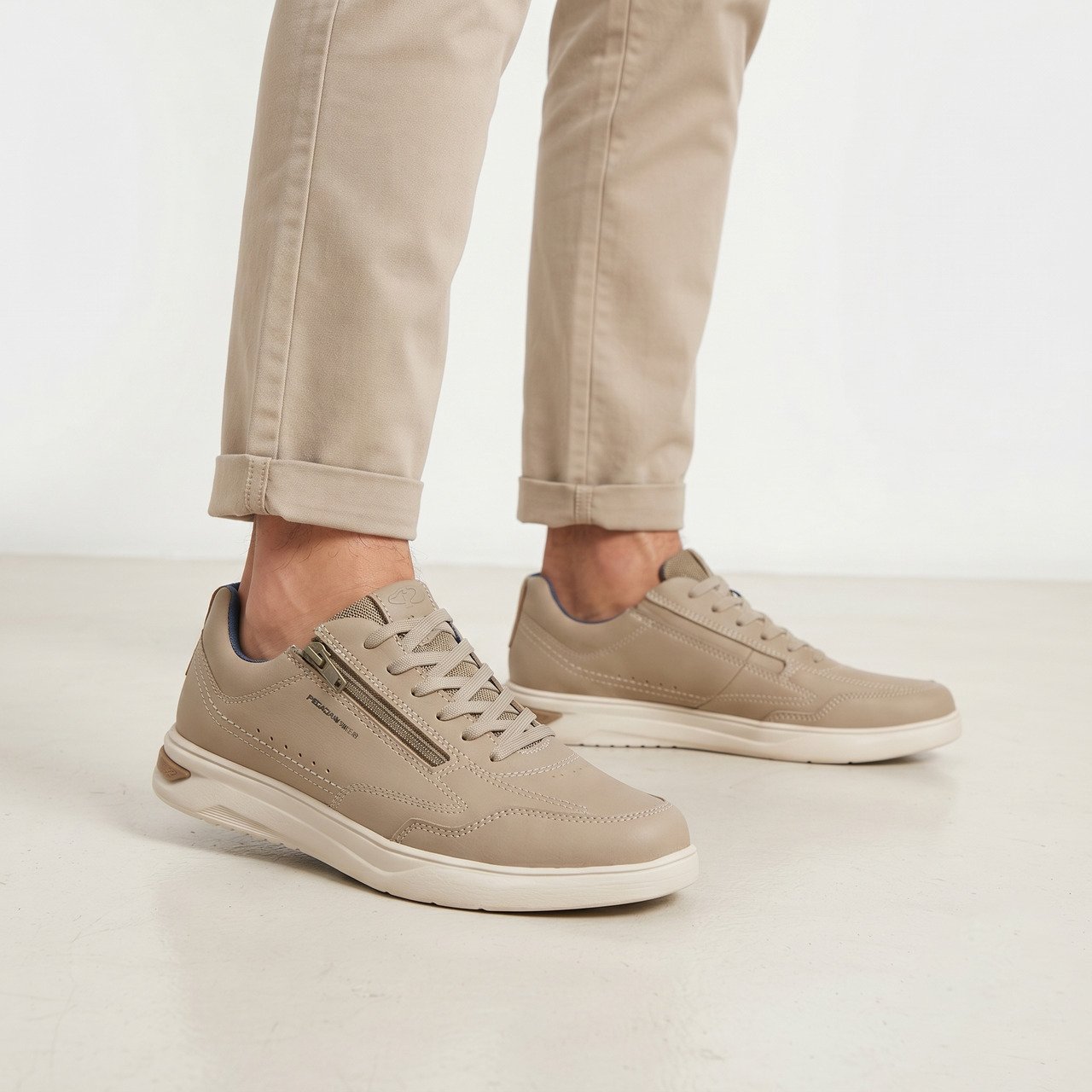 Tênis Casual Pegada Masculino Em Couro Bege Bege 3