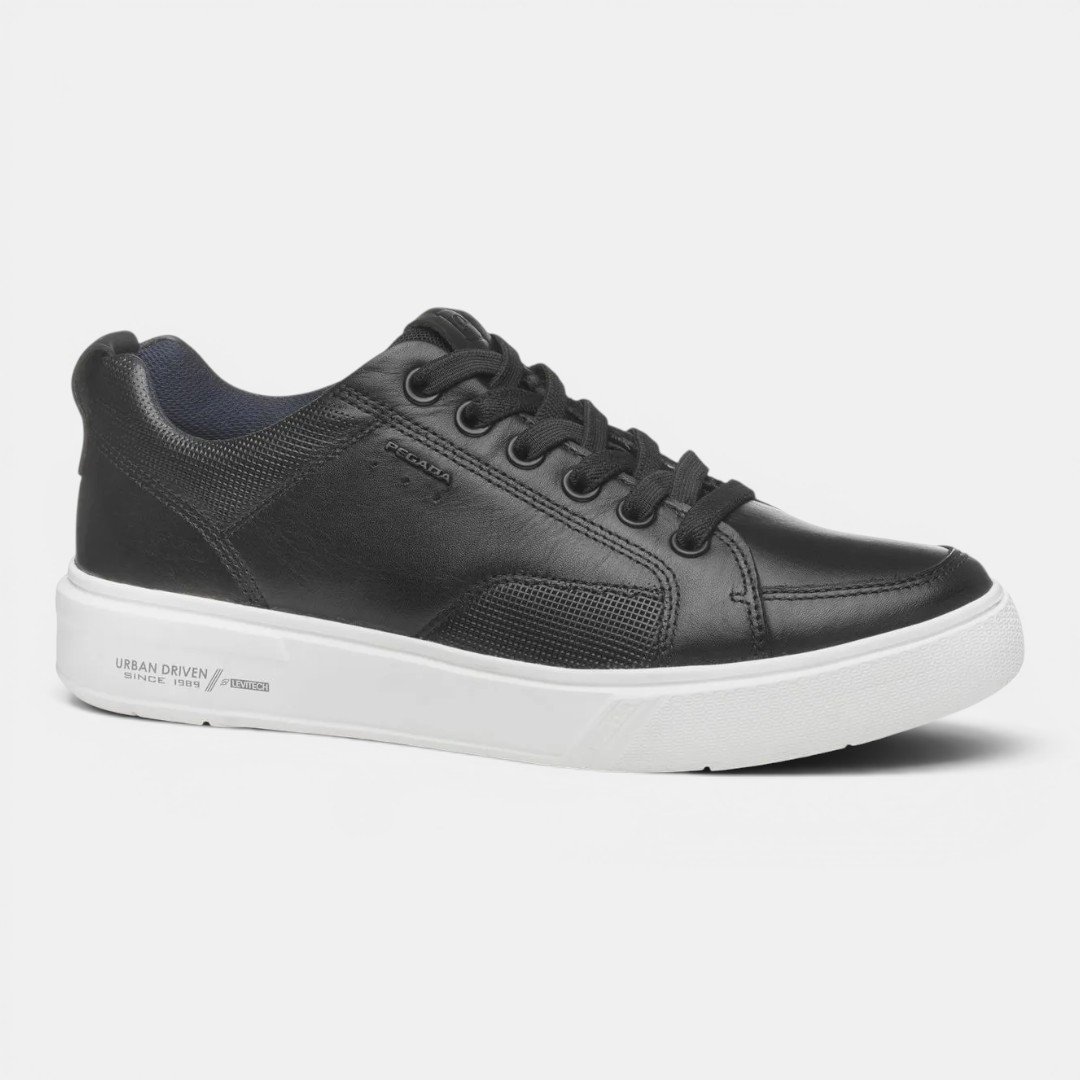 Tênis Casual Pegada Masculino Em Couro Preto