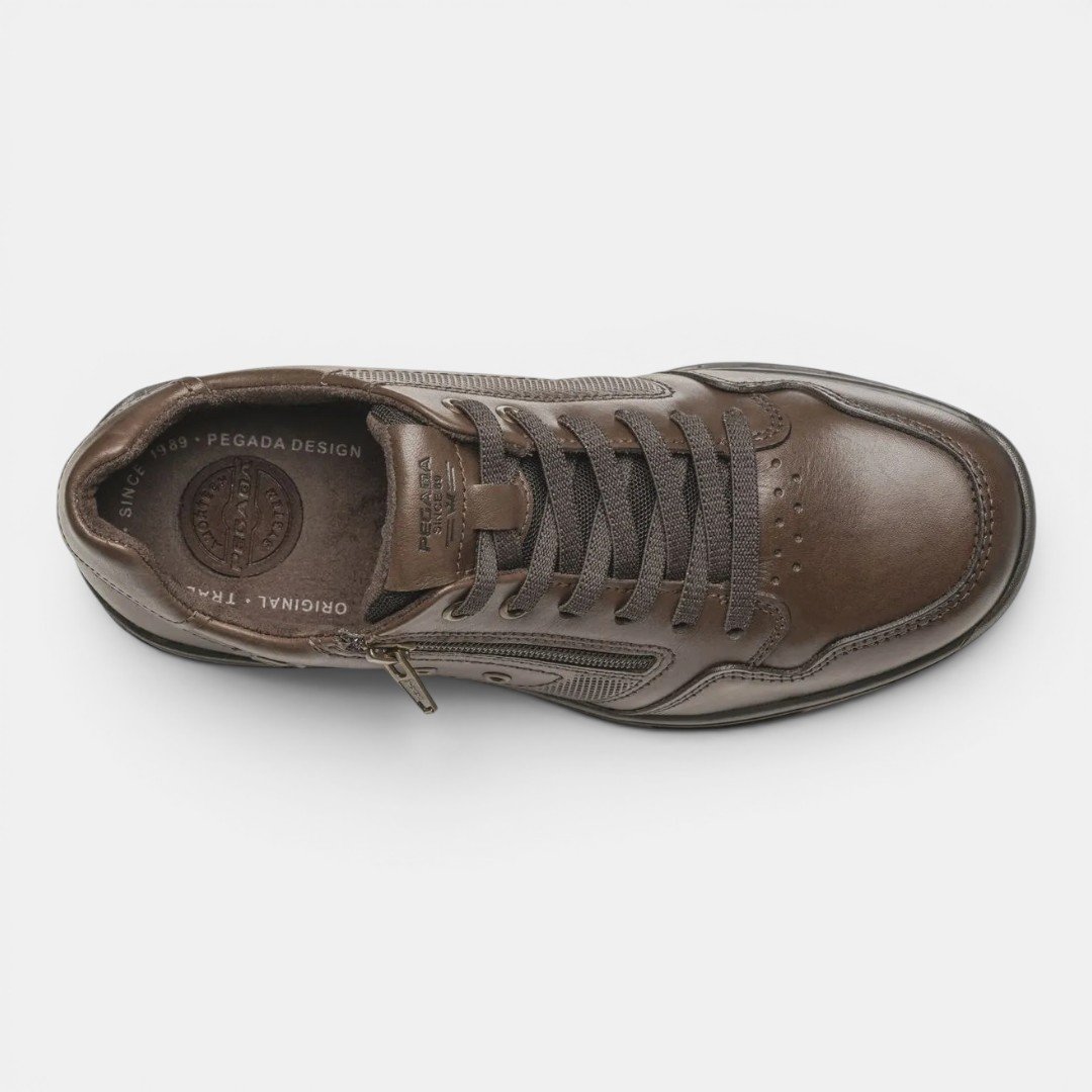 Tênis Casual Pegada Masculino Em Couro Marrom Marrom 5