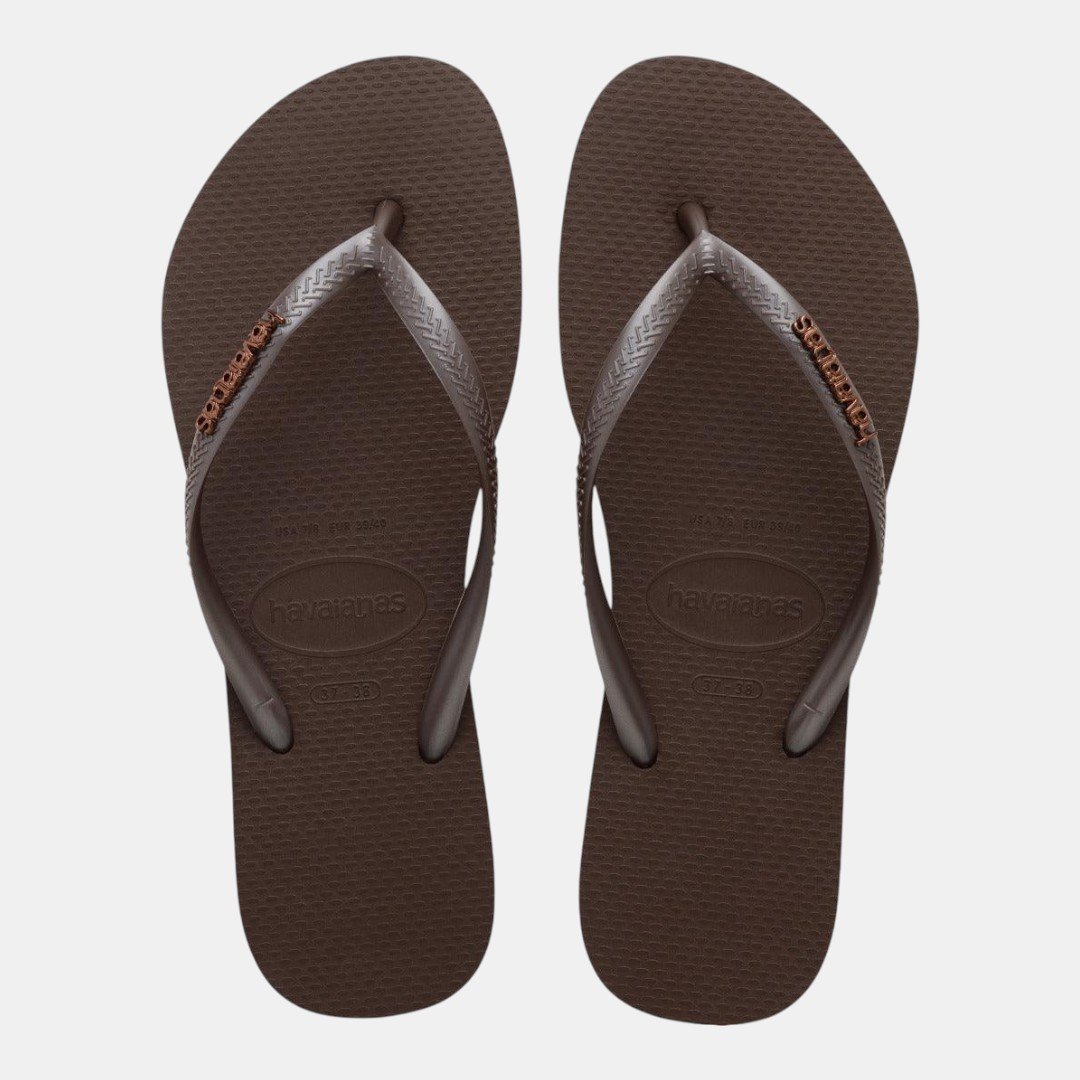 Chinelo Havaianas Slim Logo Metallic Marrom Café