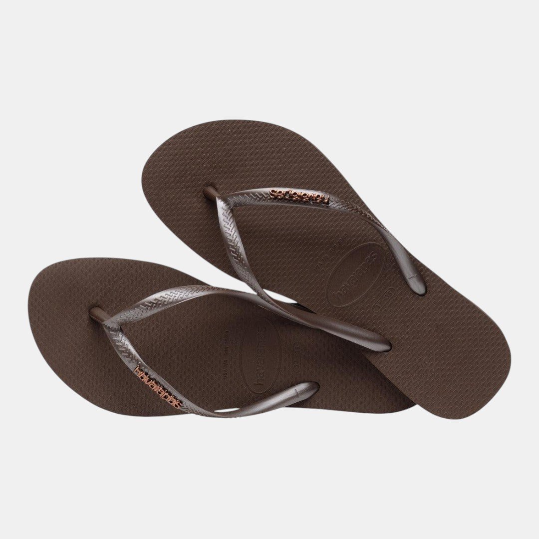 Chinelo Havaianas Slim Logo Metallic Marrom Café Marrom 4
