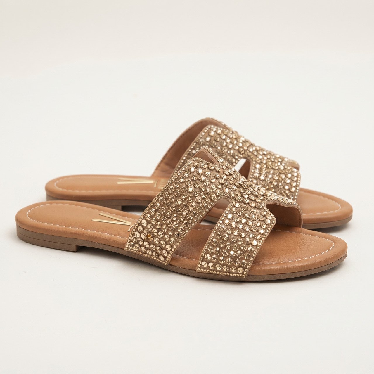 Rasteira Feminina Vizzano Com Strass Dourada Bege 2