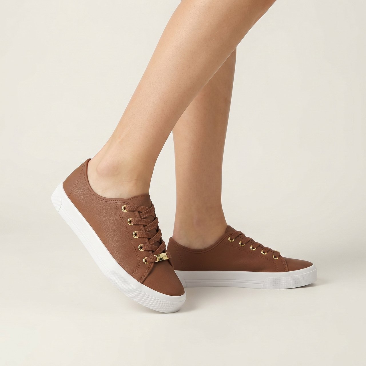 Tênis Feminino Casual Moleca Marrom Bege 2